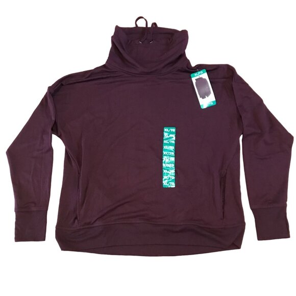 Danskin Long Sleeve Top XL Dark Purple Plum Womens Funnelneck Lightweight - Picture 1 of 6